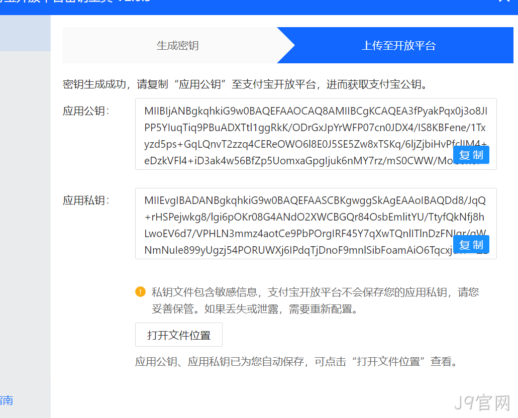 生成的应用公钥